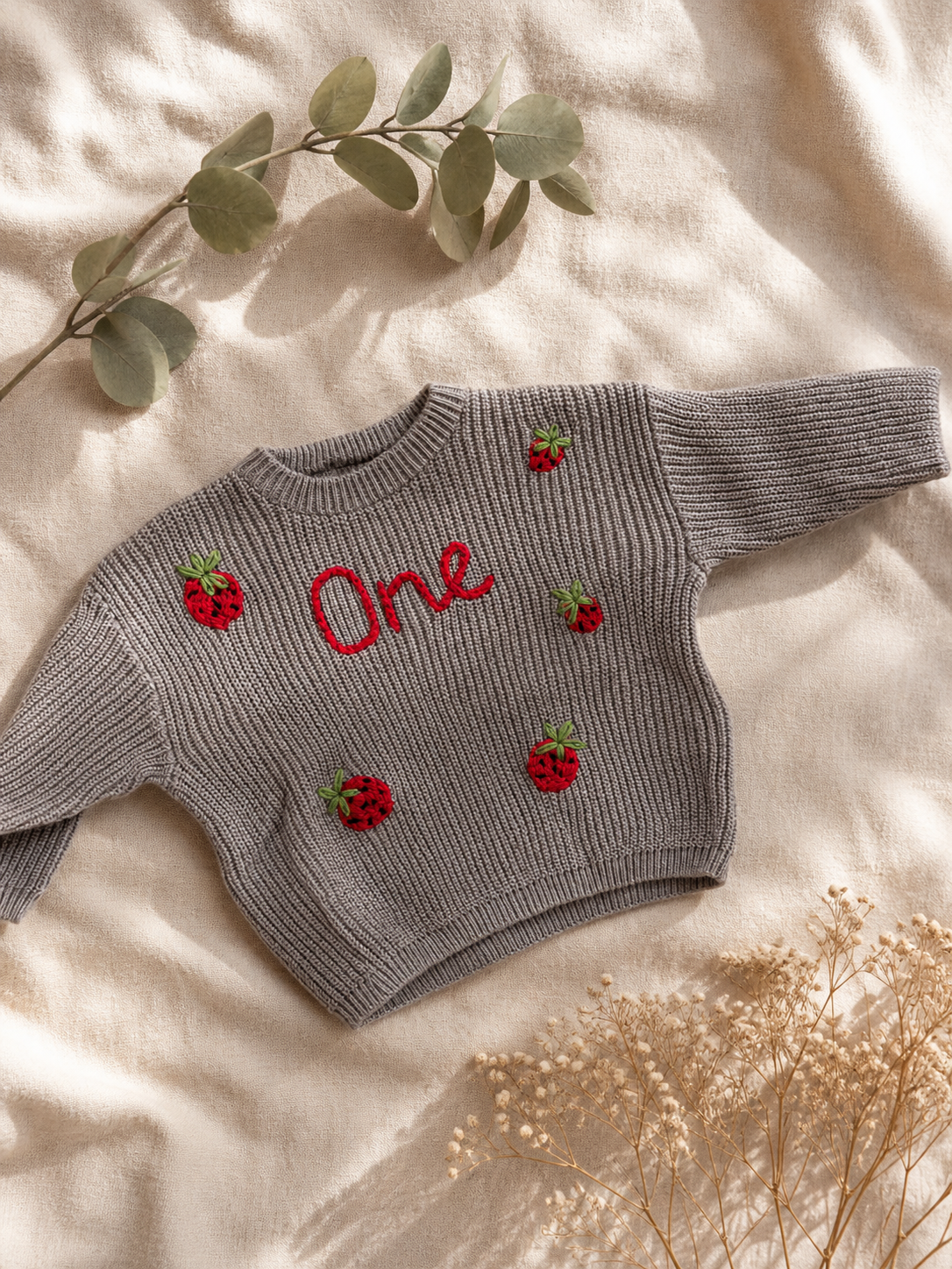 Ready-made Kids Personalised 'One' Strawberries Jumper | 12-18 Months