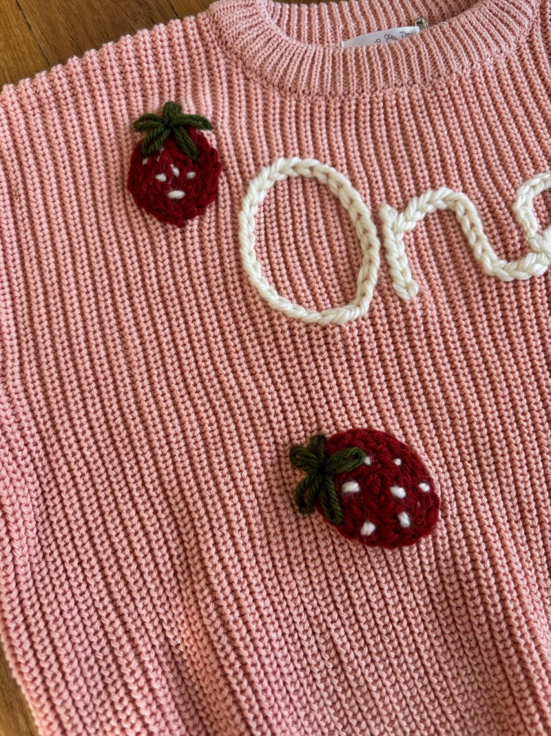 Strawberry Berry First 1st Birthday Embroidered Jumper