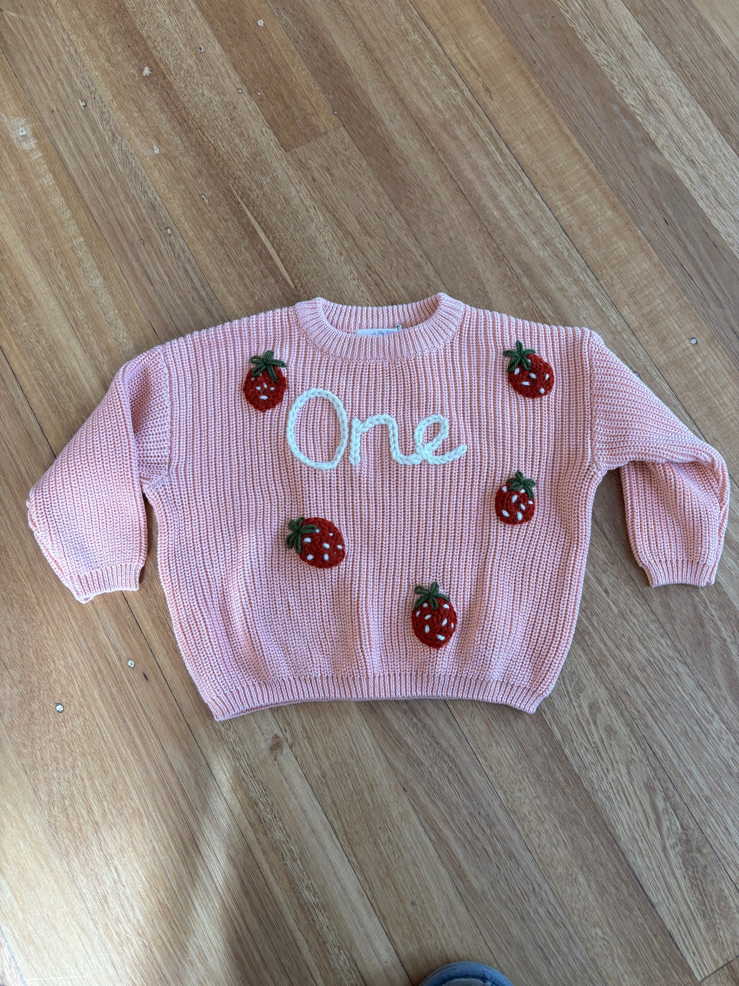 Strawberry Berry First 1st Birthday Embroidered Jumper